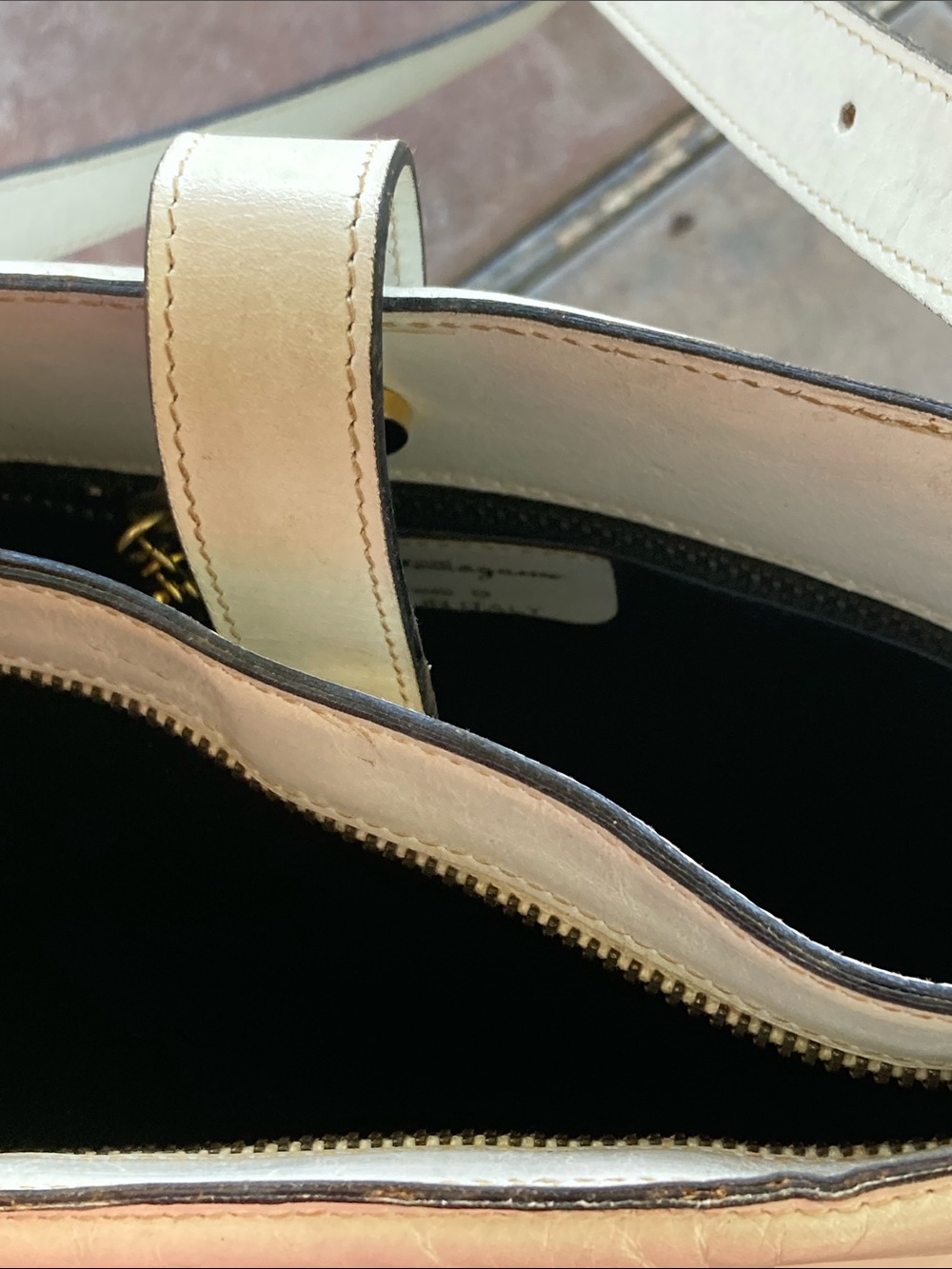 Distressed Salvatore Ferragamo Cream Leather Crossbody with Gold Hardware - Picture 3 of 10
